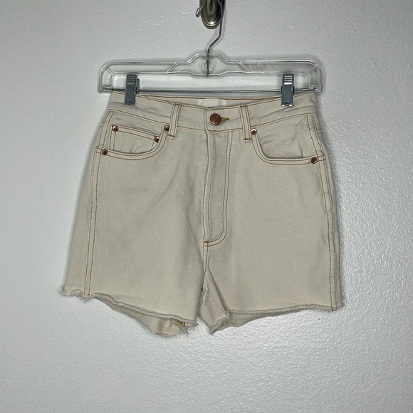 Doen Pants - Doen Beige Denim High Waisted Cutoff Button Fly Shorts Size 23